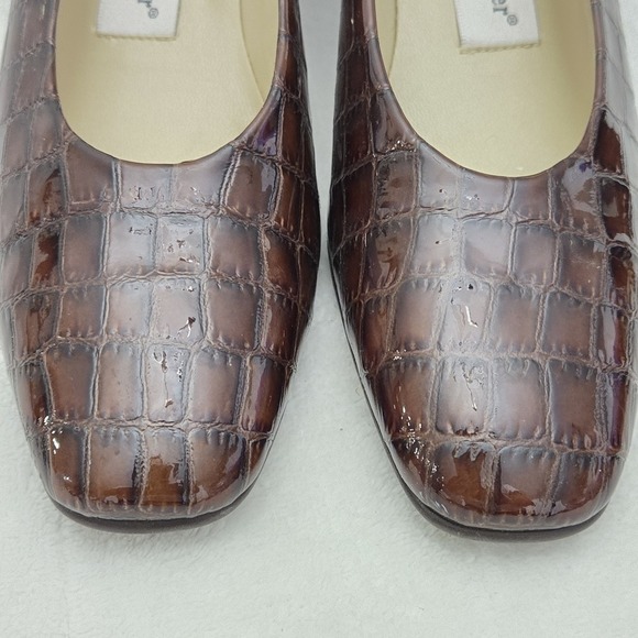 Etienne Aigner Sz 6.5 Sarah Pump‎ Croc Embossed Leather Made in Spain Block Heel - Picture 3 of 11